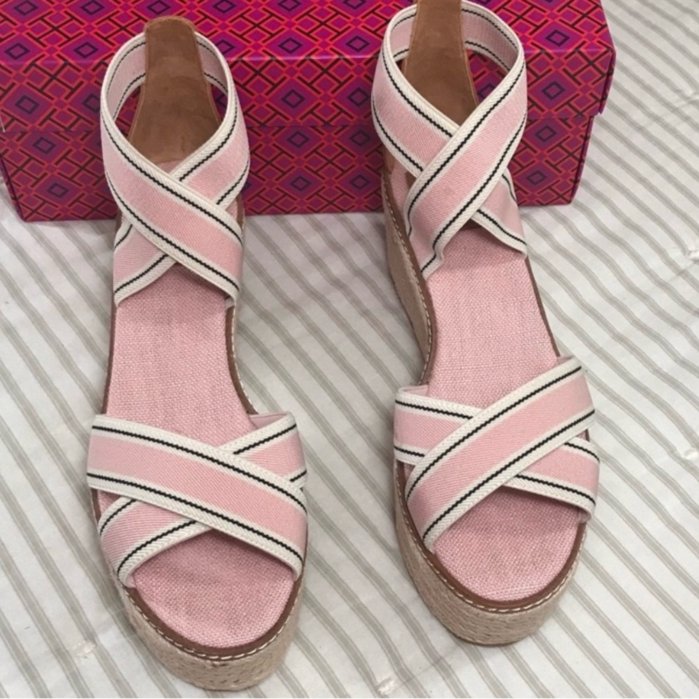 Tory Burch Pink Espadrille Wedge Sandals - Picture 3 of 7